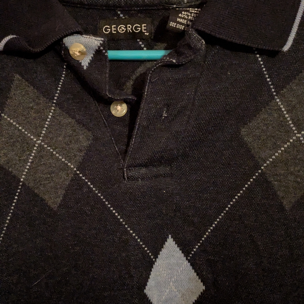 George Men's Argyle Polo Sweater - Black and Gray